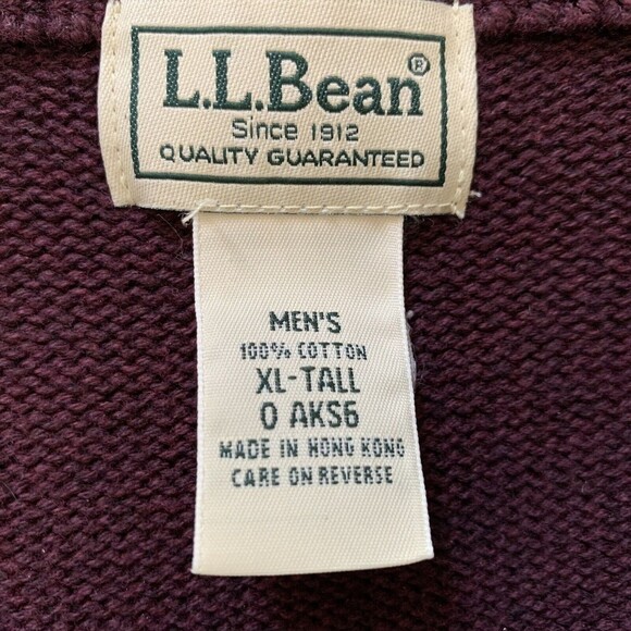 L L  Bean 1/4 Zip Knit Sweater Men XL Tall Long Sleeve Plum Color Cotton - Picture 10 of 11